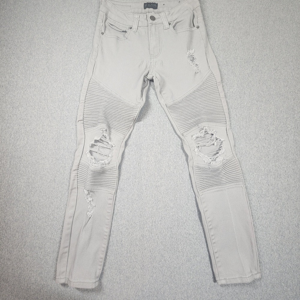 Black Premium Skinny Flex Jeans Mens 26x30 Gray Good Distressed Moto Biker